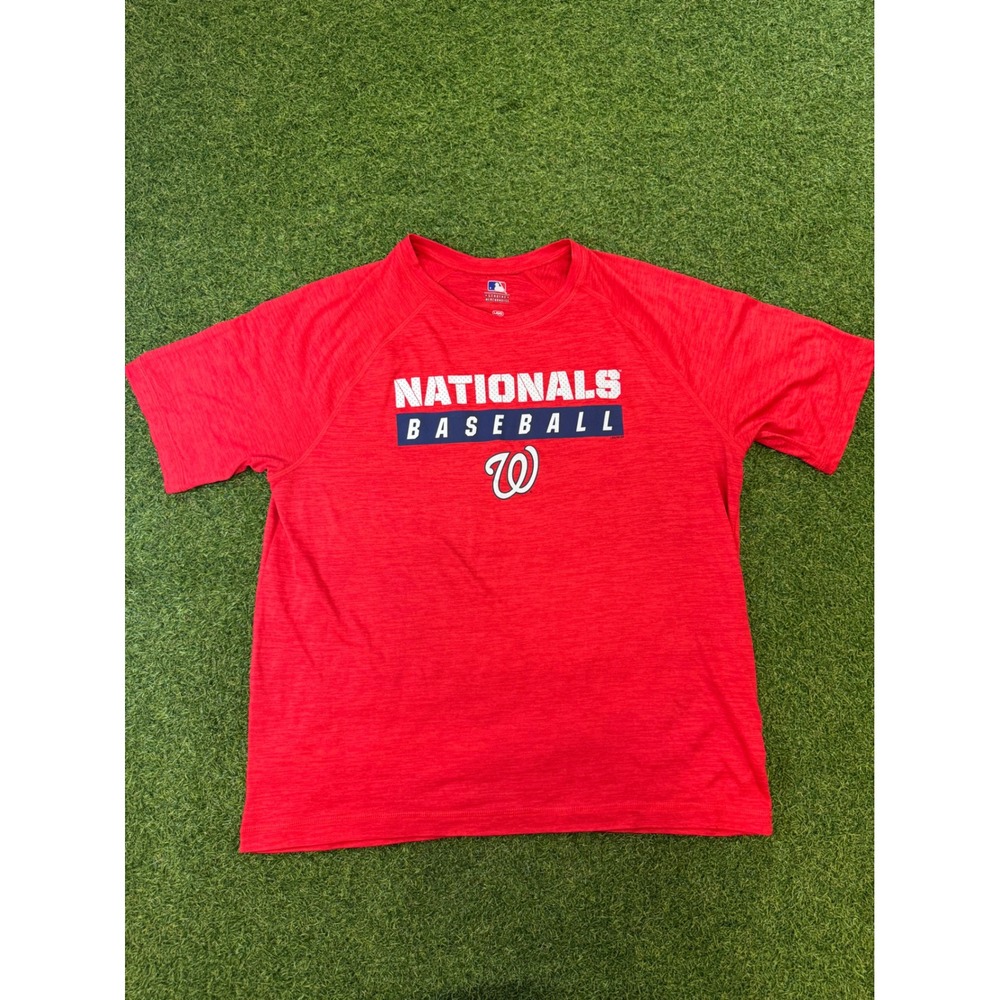 MLB Washington Nationals Mens Red Heathered Performance Baseball T-Shirt Large